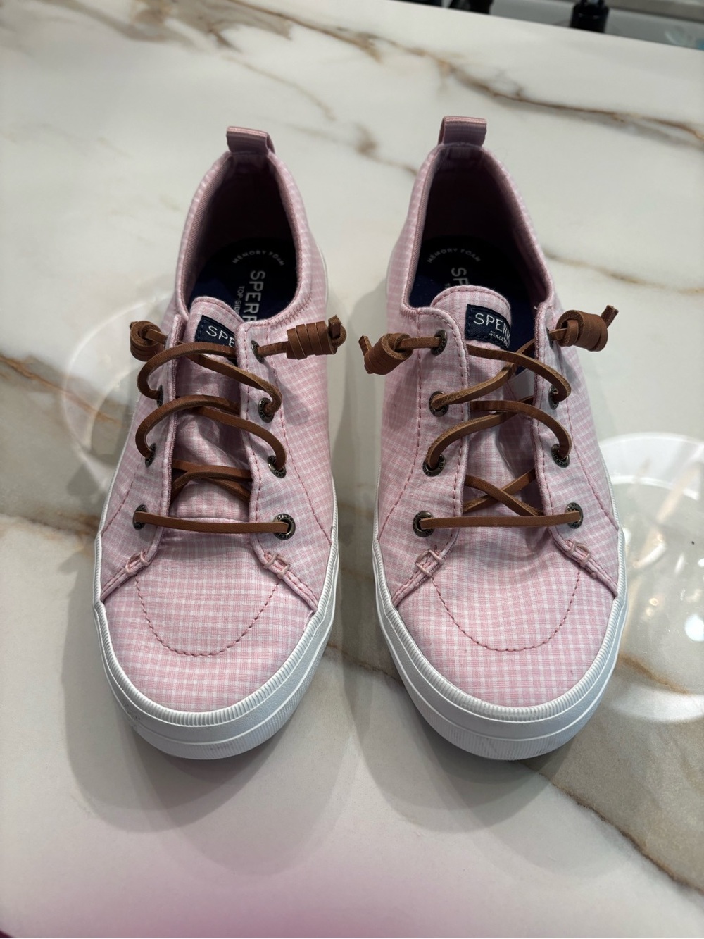 Sperry Pink Plaid Lace-Up Canvas Sneakers